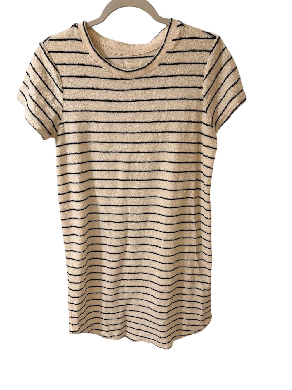 Thread & Supply Women's Striped Terrycloth Coverup Tunic Dress, Navy Ecru, M